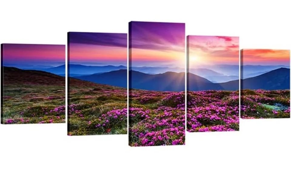 5 Piece Canvas Wall Art Mountain Sunset- NEW - photo 2
