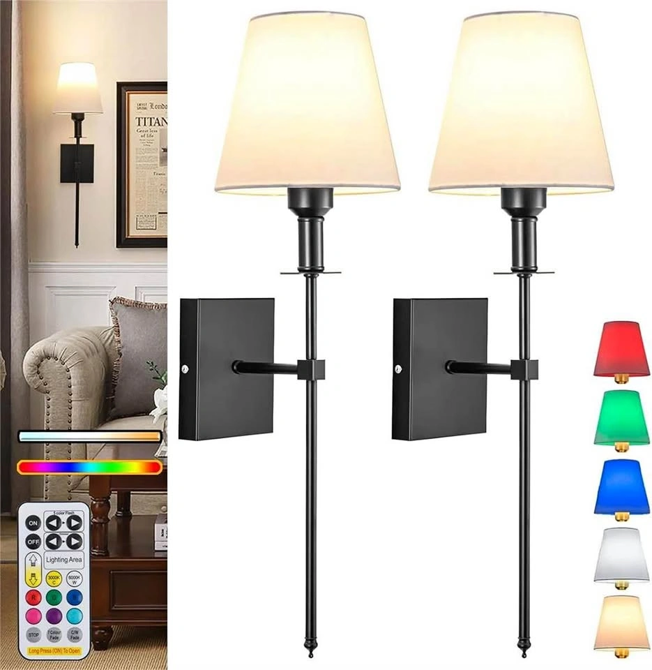 NEW- Set of 2 Battery-Operated Wall Sconces with Remote