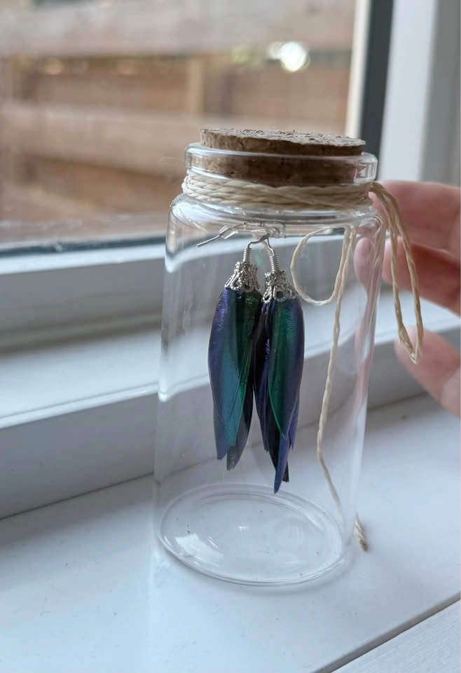 Real Thai jewel beetle wing earrings - photo 2