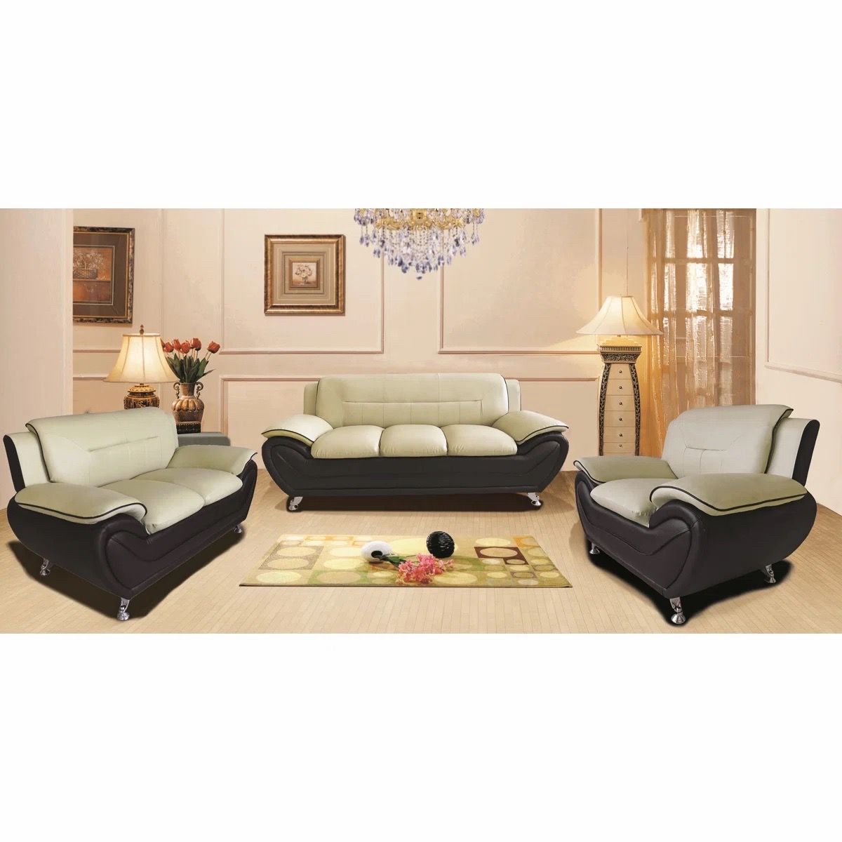 3-Piece Leather Sofa Set with Chrome Legs