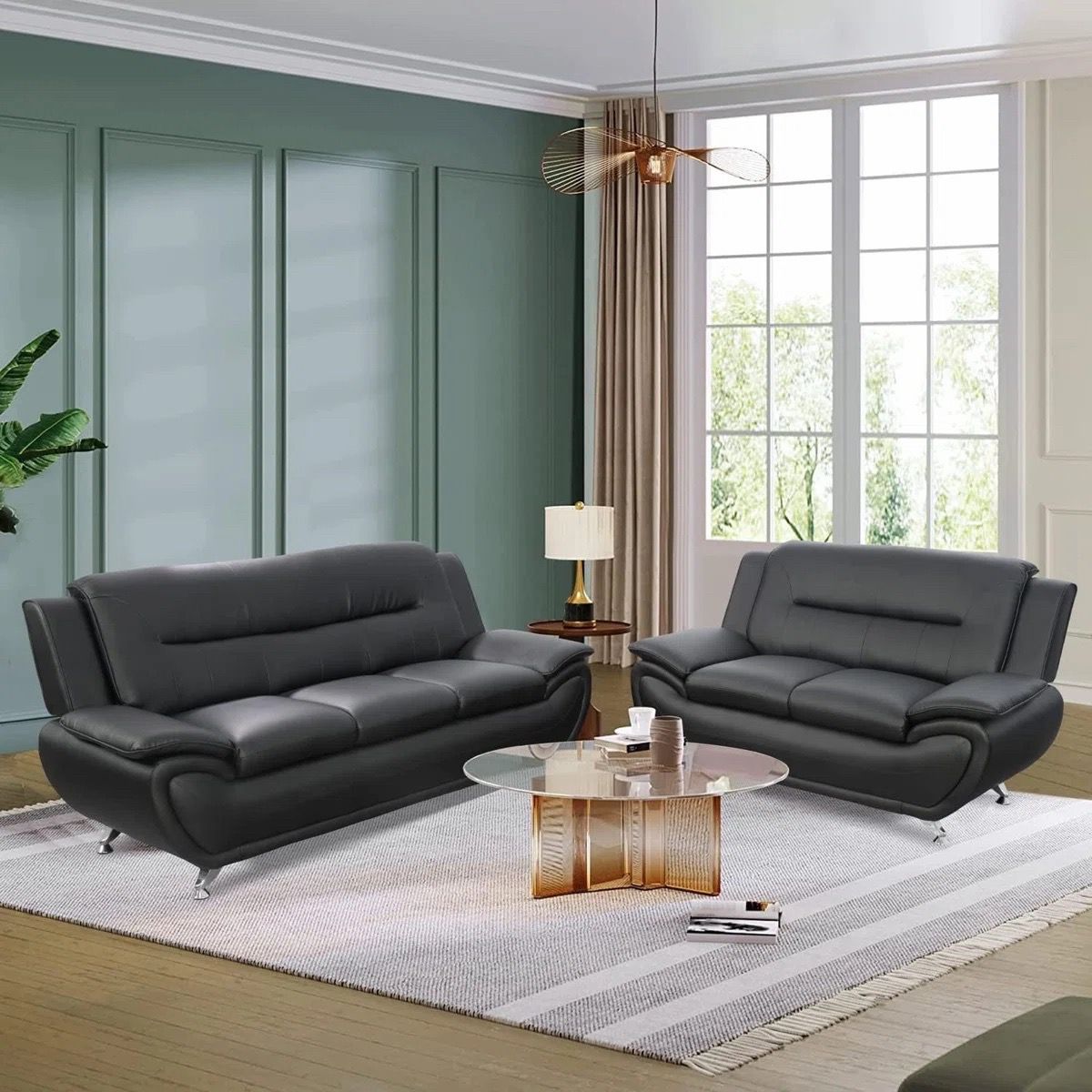 Black Faux Leather Sofa and Loveseat Set