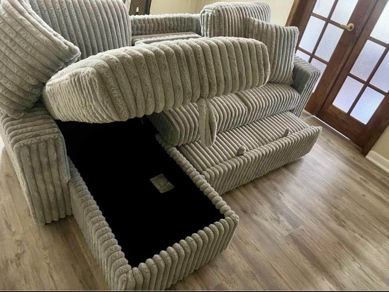 Beige Corduroy Sleeper Sofa Sectional With Storage - photo 2