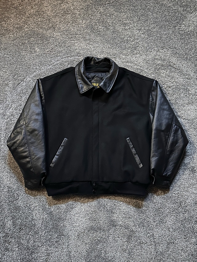 1990s Amanati leather sleeve bomber jacket size L