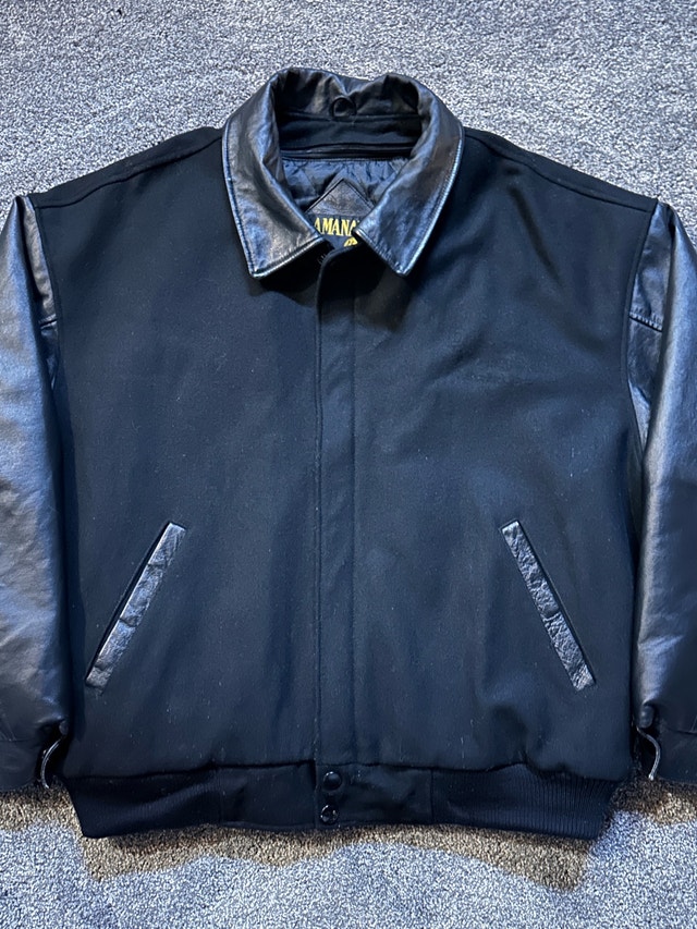 1990s Amanati leather sleeve bomber jacket size L - photo 2
