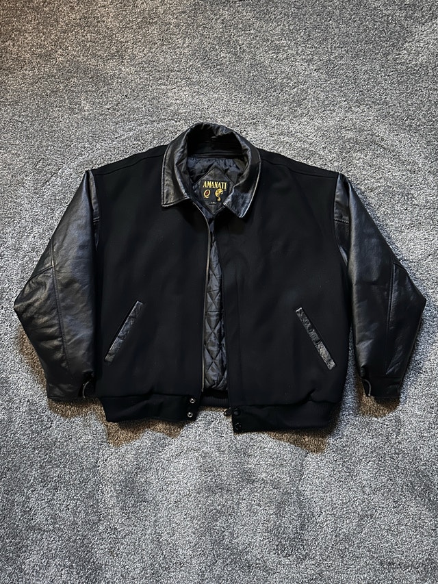 1990s Amanati leather sleeve bomber jacket size L - photo 3