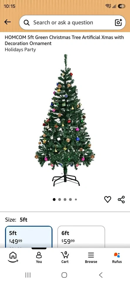 5 FT Christmas tree + bag of decorations