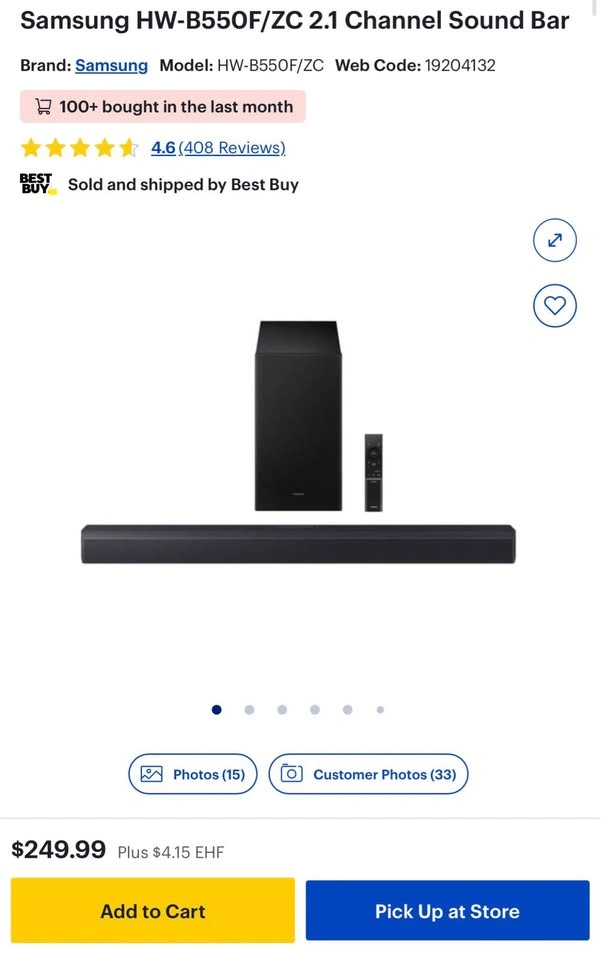 Brand New - Samsung HW-B550F/ZC 2.1 Channel Sound Bar - photo 2