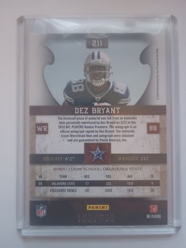 2010 Panini Plates & Patches - Rookie Dez Bryant #211 /599 - photo 2