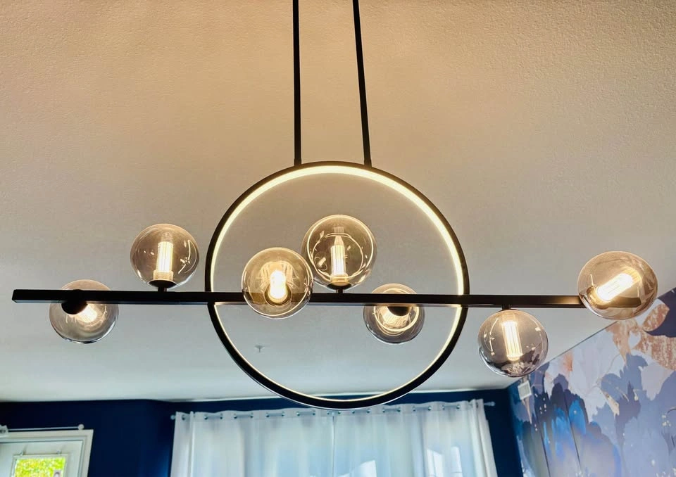 Modern Black LED Ring and Glass Globe Chandelier - photo 2