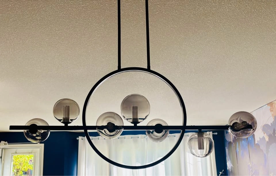 Modern Black LED Ring and Glass Globe Chandelier - photo 3