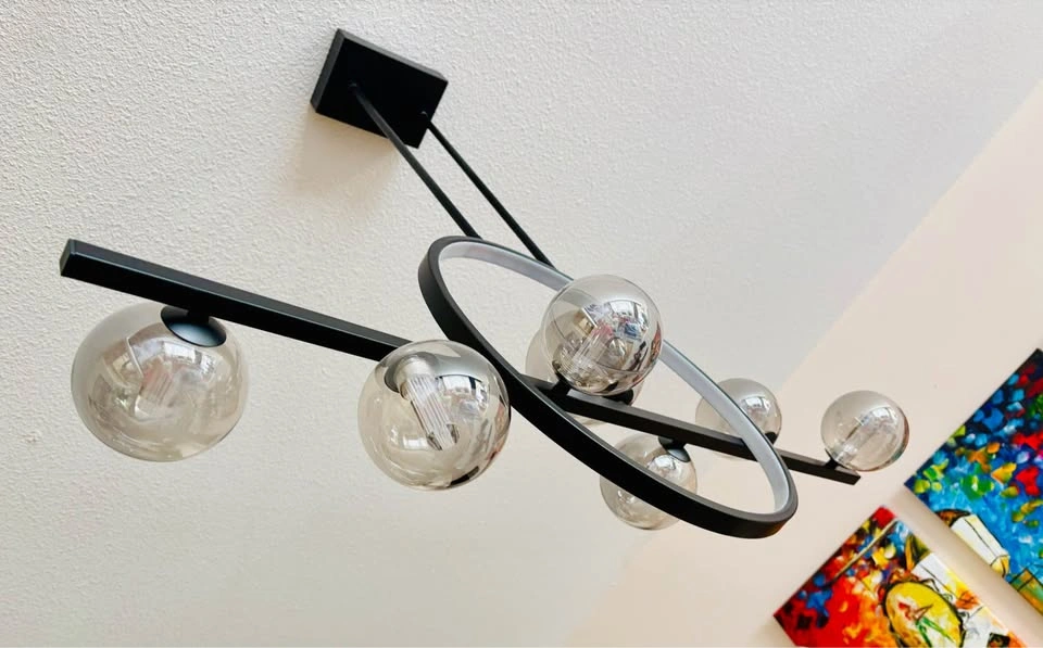Modern Black LED Ring and Glass Globe Chandelier - photo 5