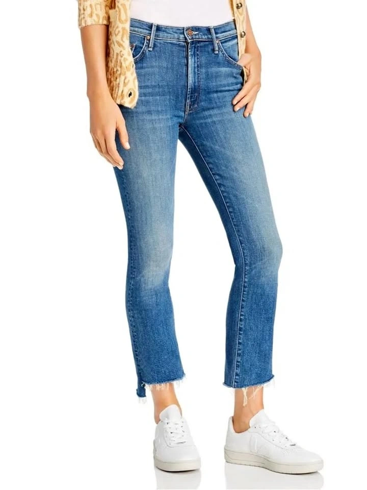 🏈 MOTHER The Insider Crop Step Fray Blue Denim Jeans Sz 27