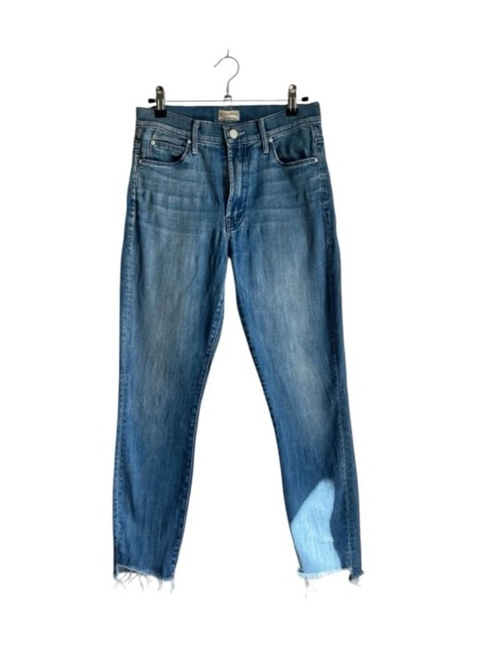 🏈 MOTHER The Insider Crop Step Fray Blue Denim Jeans Sz 27 - photo 2