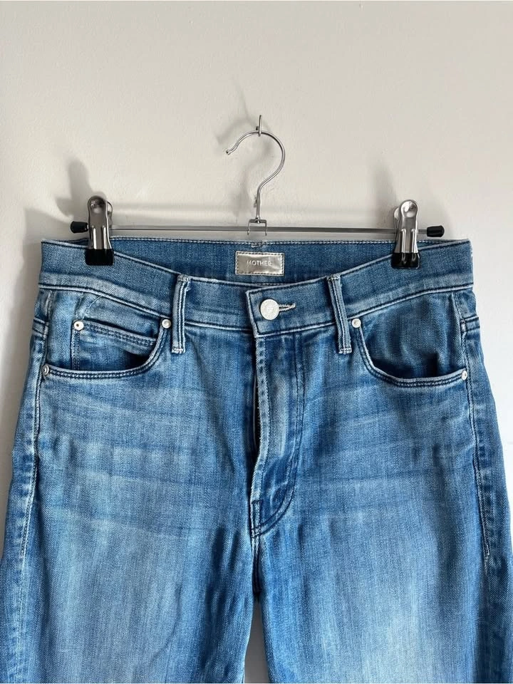 🏈 MOTHER The Insider Crop Step Fray Blue Denim Jeans Sz 27 - photo 5