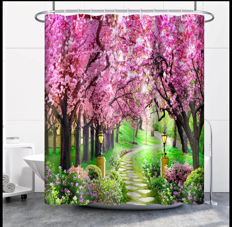 Shower Curtain Pink Floral Trees 72x72