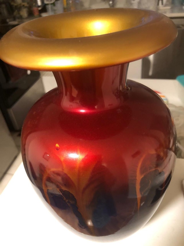 Red and Gold Art Glass Vase