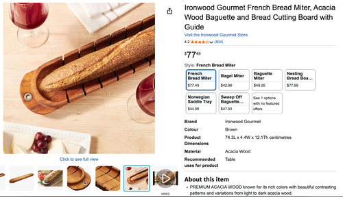 Ironwood Gourmet Solid Wood Baguette Bread Slicer Board Tray - photo 3