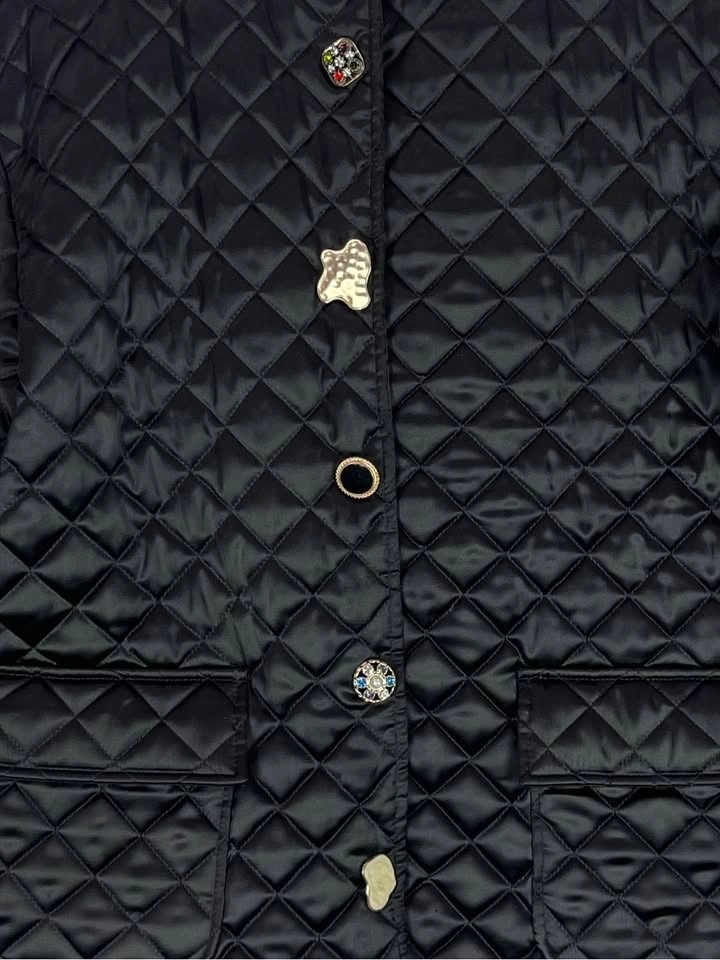 🏈 UooYaa Black Quilted Jacket Statement Buttons Size Medium - photo 4