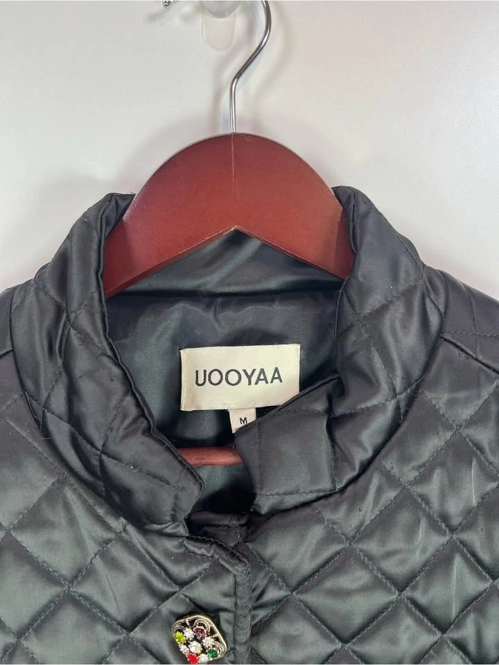 🏈 UooYaa Black Quilted Jacket Statement Buttons Size Medium - photo 5