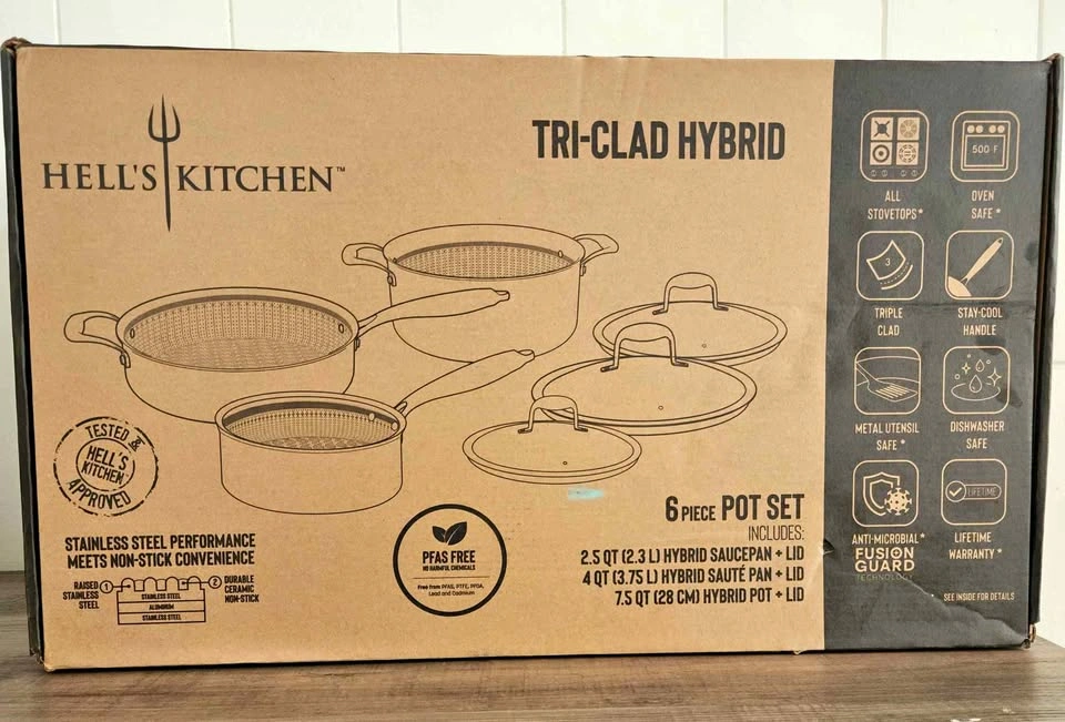 Hell's Kitchen 6-Piece Tri-Clad Hybrid Pot Set