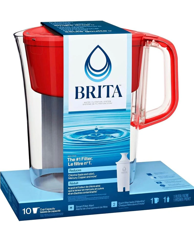 Brita 10 Cup Filter Pitcher with Smart Light Indicator, Red