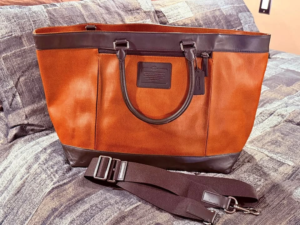 Coach Orange Canvas and Brown Leather Tote Bag, F71433