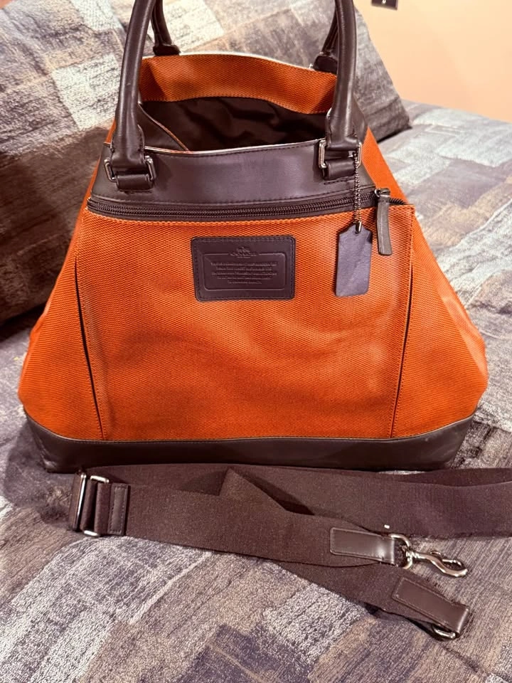 Coach Orange Canvas and Brown Leather Tote Bag, F71433 - photo 3
