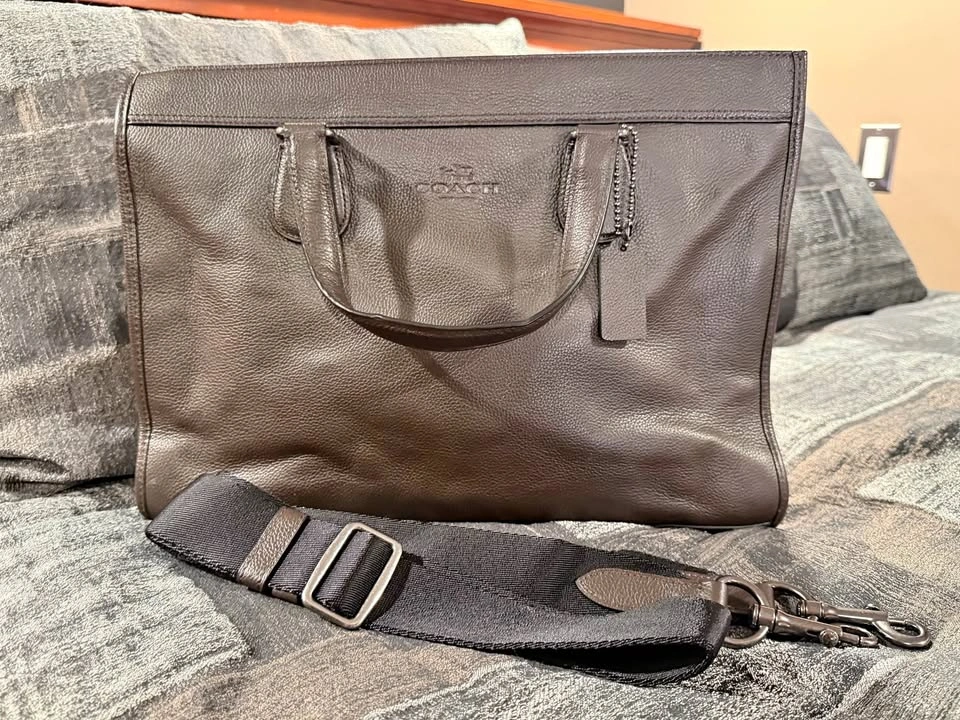 Coach Leather Briefcase Tote, Pebbled Leather, Brown F71614