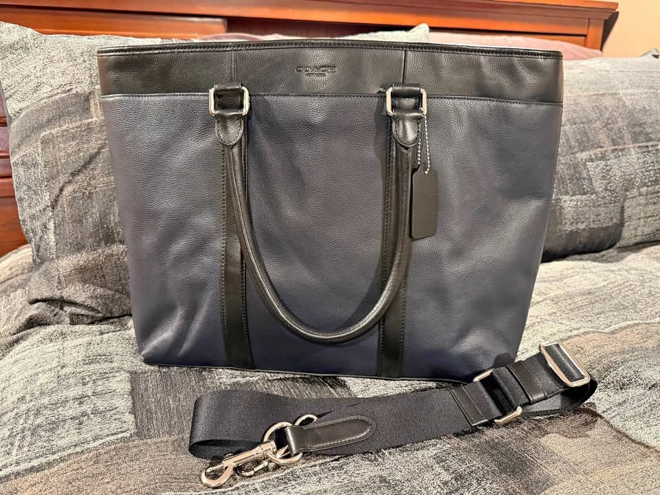 Coach Navy Blue and Black Leather Metropolitan Tote Bag, F54758