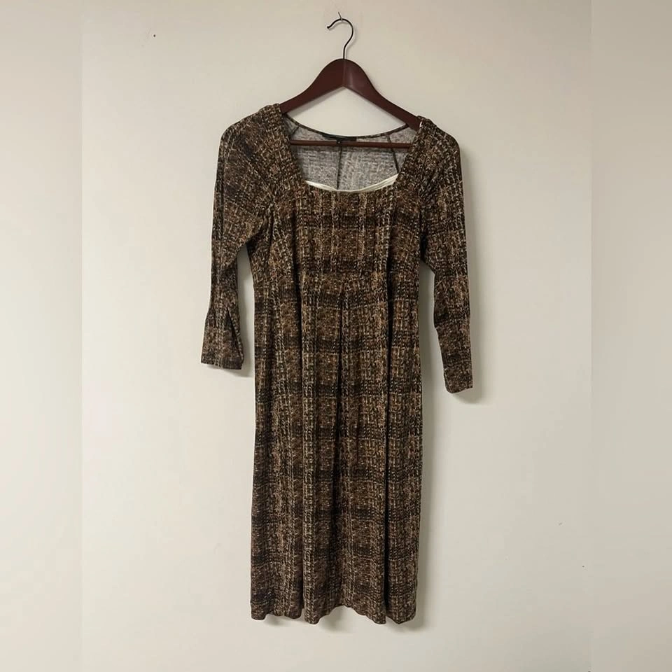 🏈 Max Mara Brown Textured Knit Square Neck Dress Medium - photo 2