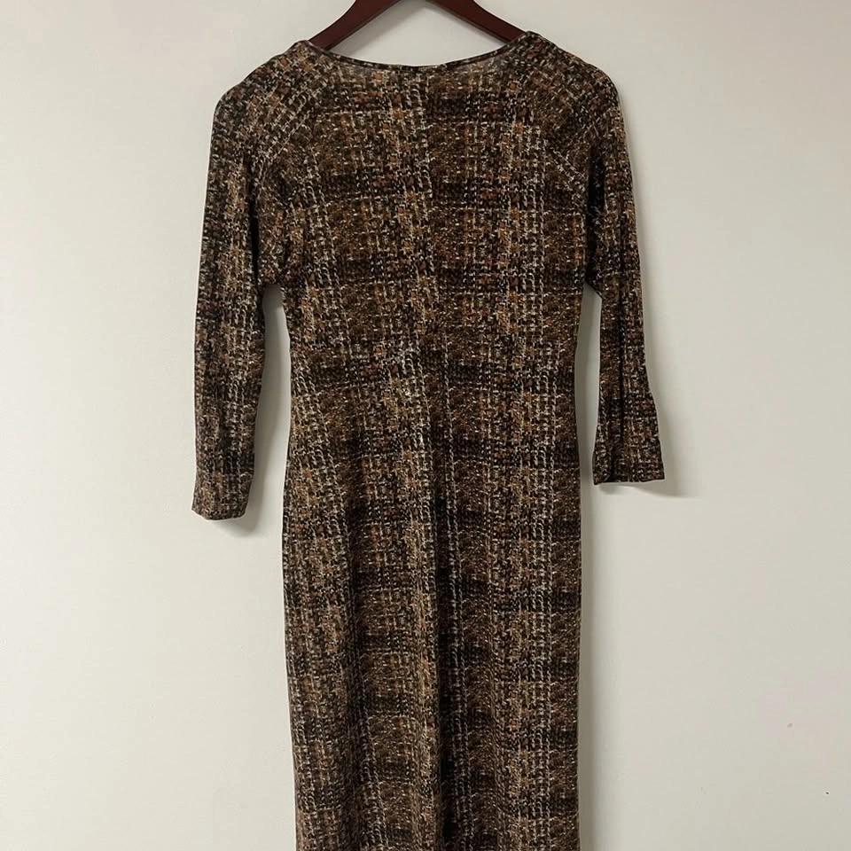 🏈 Max Mara Brown Textured Knit Square Neck Dress Medium - photo 3