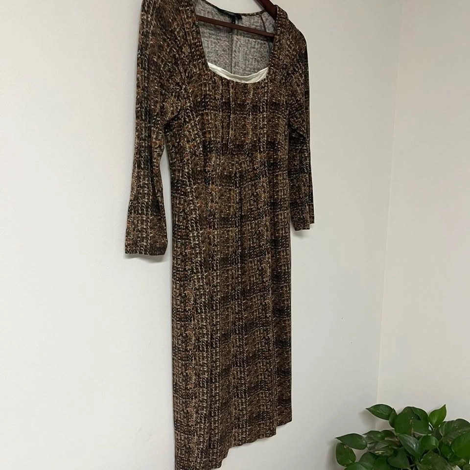 🏈 Max Mara Brown Textured Knit Square Neck Dress Medium - photo 4