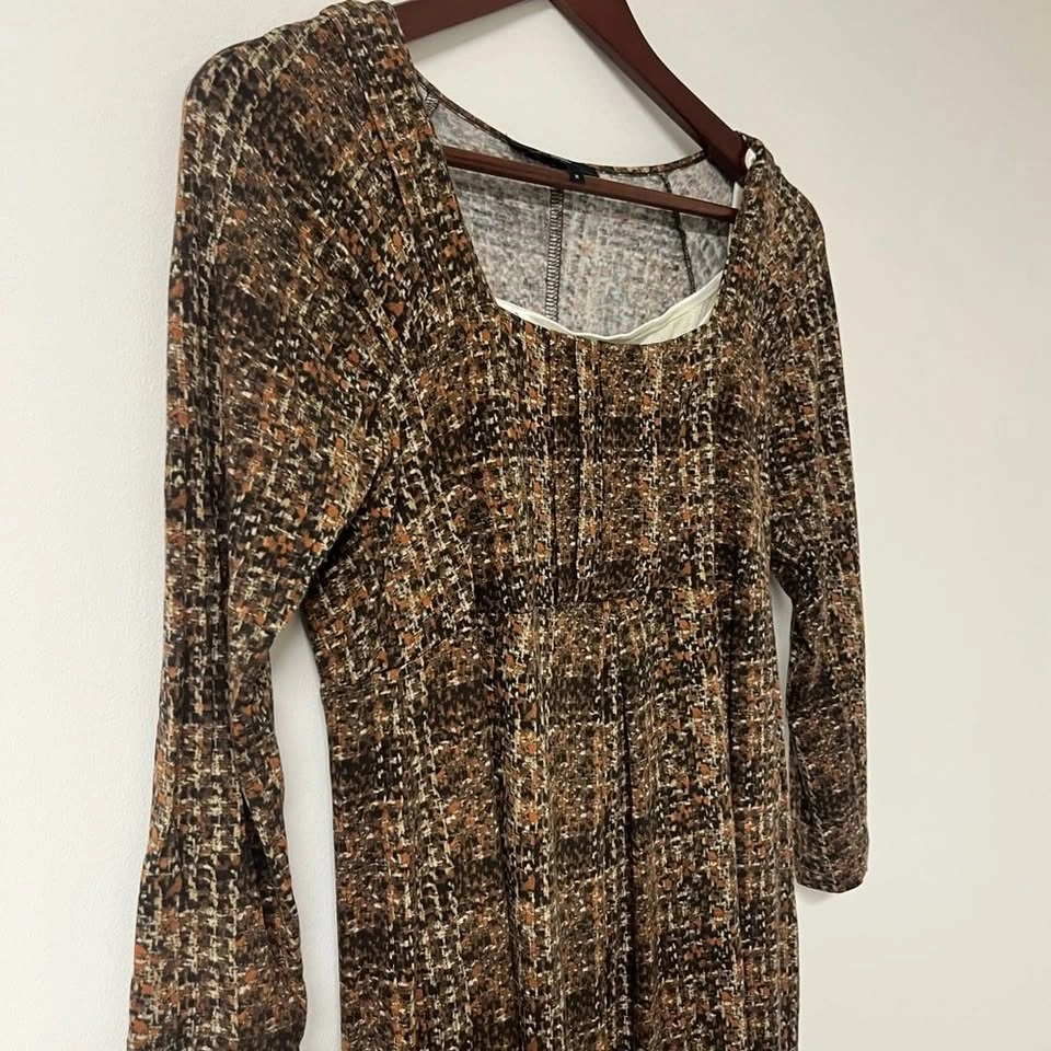 🏈 Max Mara Brown Textured Knit Square Neck Dress Medium - photo 5