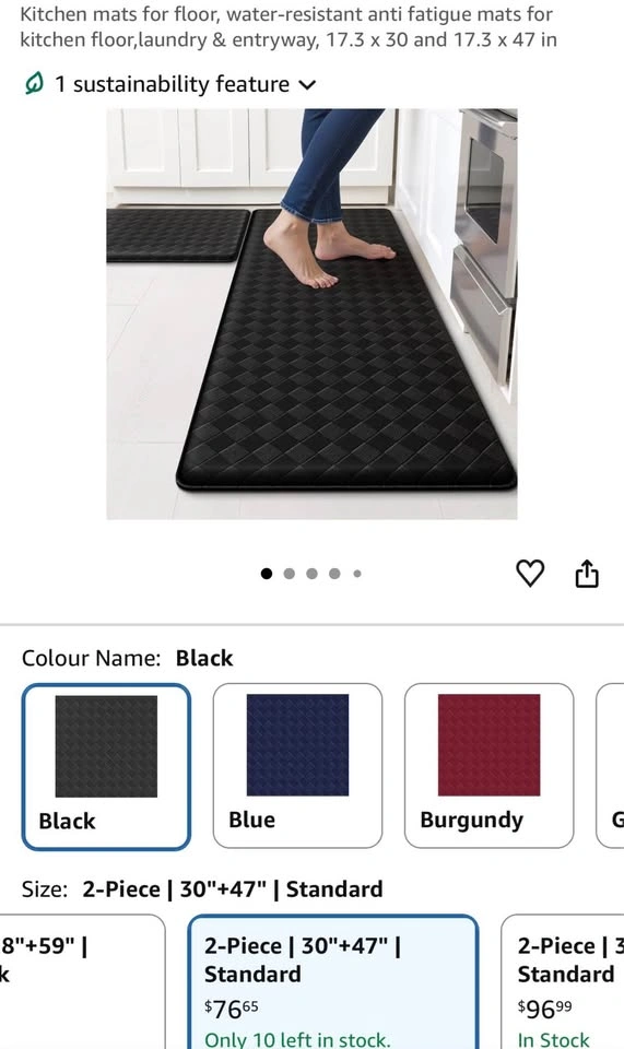 TranquilRelax 2-Piece Cushioned Non-Slip Kitchen Mats, Black - photo 2