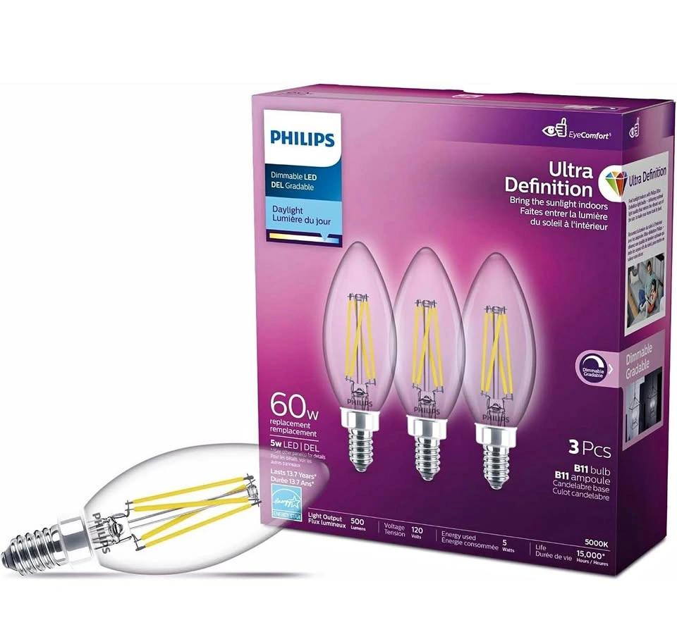 Philips Ultra Definition LED Chandelier Bulbs 60W 3-Pack