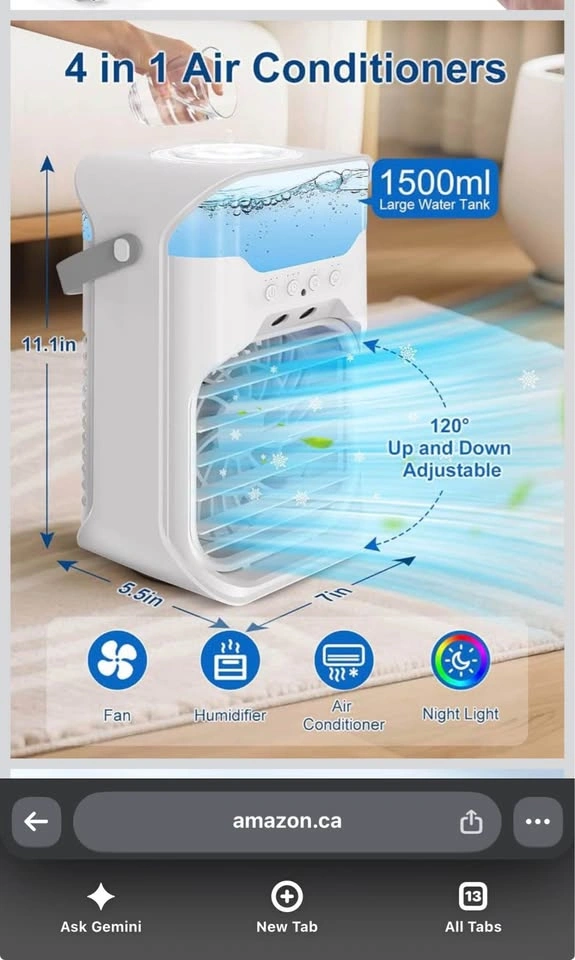 Portable Air Conditioner with 1.6L Tank & 7-Color Light - photo 4