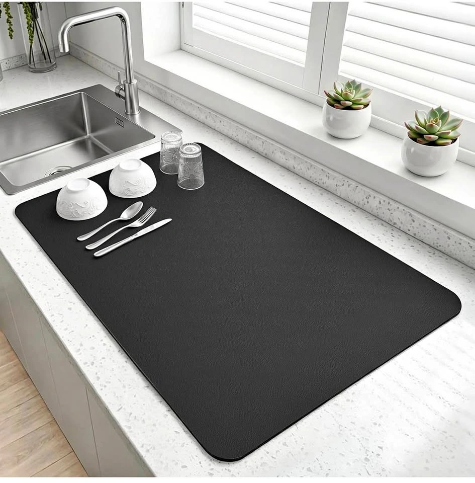 Large Dish Drying Mat for Kitchen Counter, 24"x16", Black (2 pcs