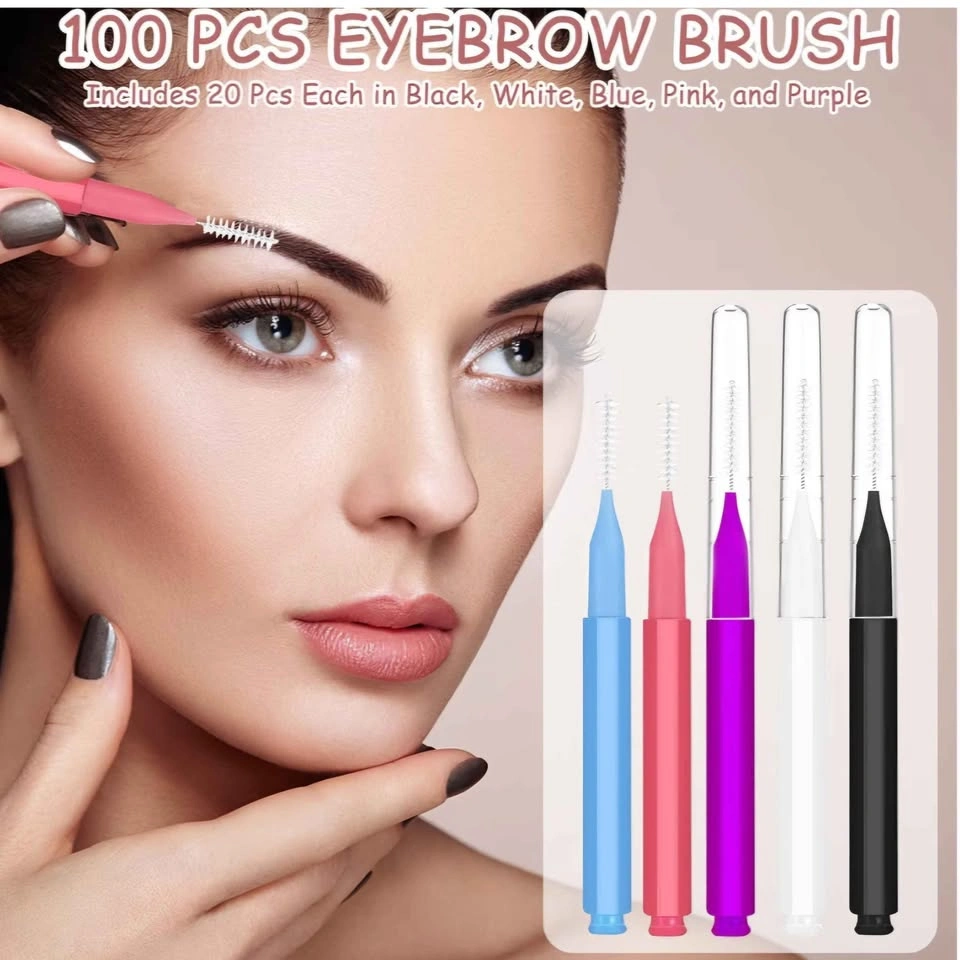 100Pcs Micro Eyebrow Brush, Eyelash Comb Brush with Cap - photo 2