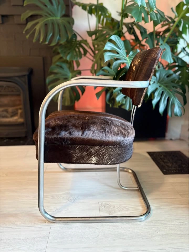 RARE GENUINE COWHIDE VINTAGE KEM WEBBER TUBULAR ACCENT CHAIR! - photo 2