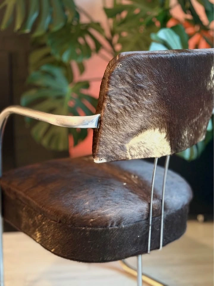 RARE GENUINE COWHIDE VINTAGE KEM WEBBER TUBULAR ACCENT CHAIR! - photo 4