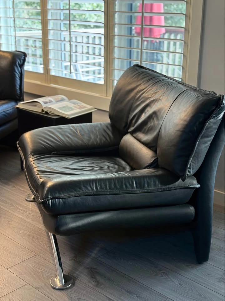 NICOLETTI SALOTTI VINTAGE MCM BLACK ITALIAN LEATHER ARMCHAIR - photo 5
