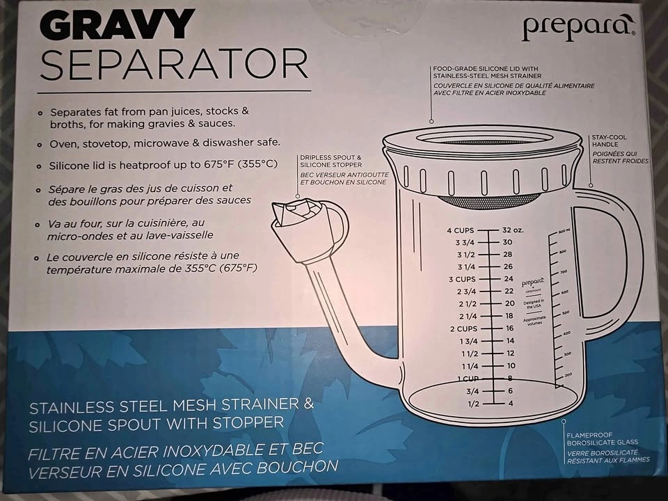 Prepara Catamount Gravy Separator 4 Cup Borosilicate Glass