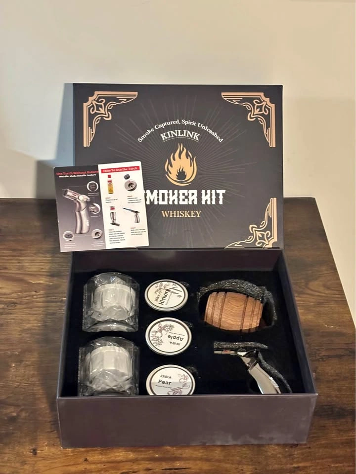 Whiskey Smoker Kit with Torch, 6 Wood Chips, Glasses & Molds
