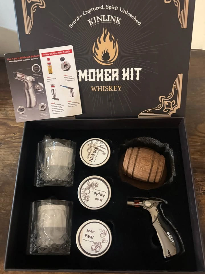 Whiskey Smoker Kit with Torch, 6 Wood Chips, Glasses & Molds - photo 2