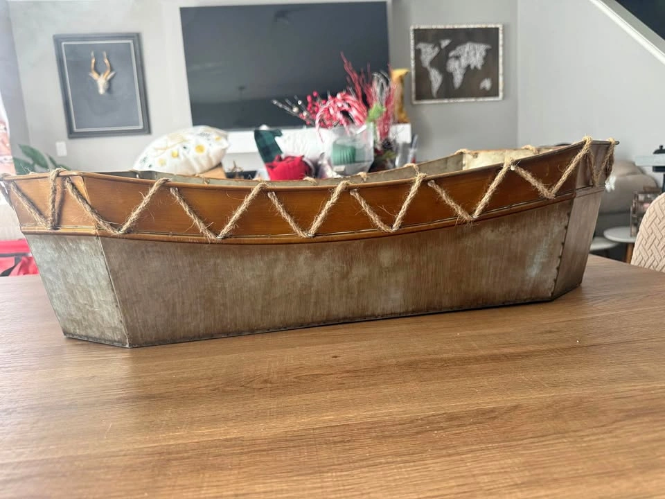 Galvanized Metal Boat Planter with Rope Detail