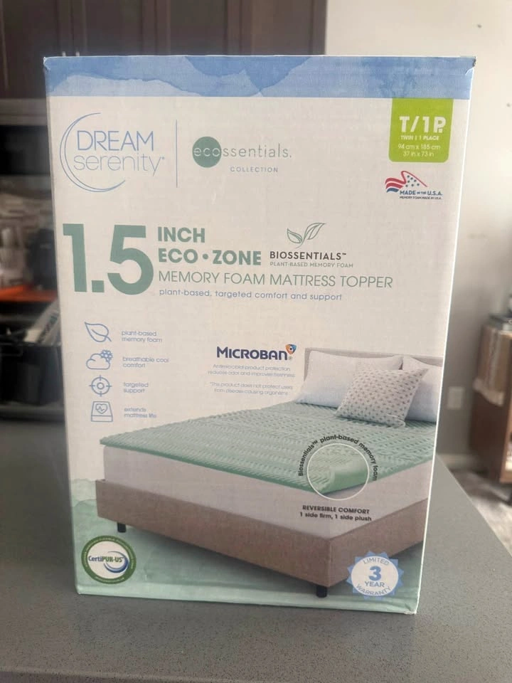Dream Serenity Eco-Zone 1.5-Inch Memory Foam Mattress Topper, Tw