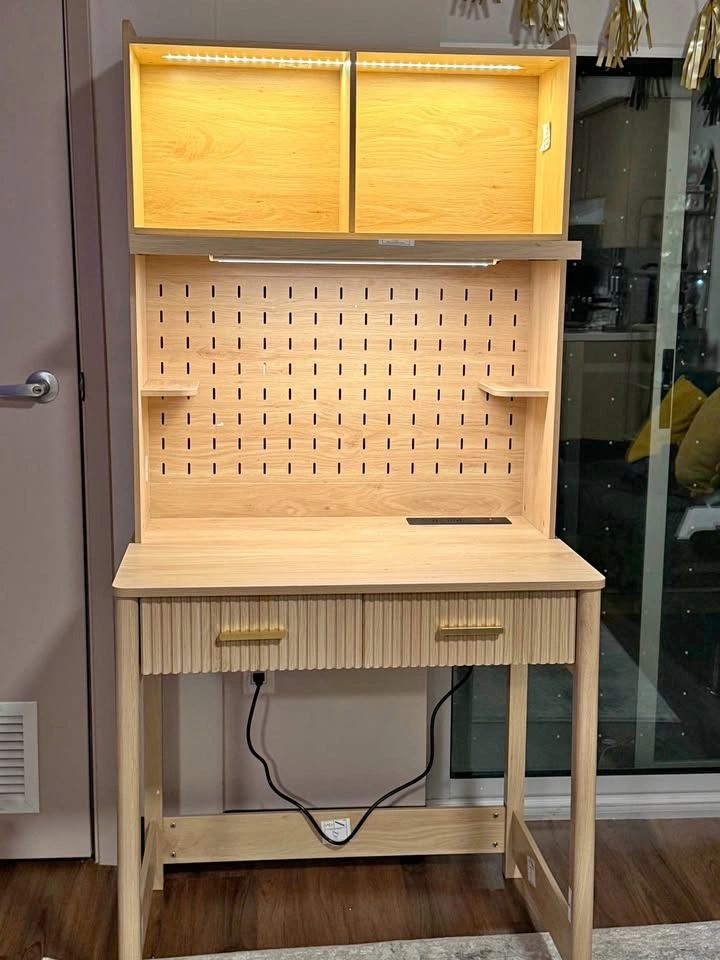 Computer Desk With Power Outlet, Pegboard, and LED Lights