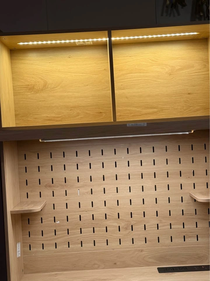 Computer Desk With Power Outlet, Pegboard, and LED Lights - photo 3