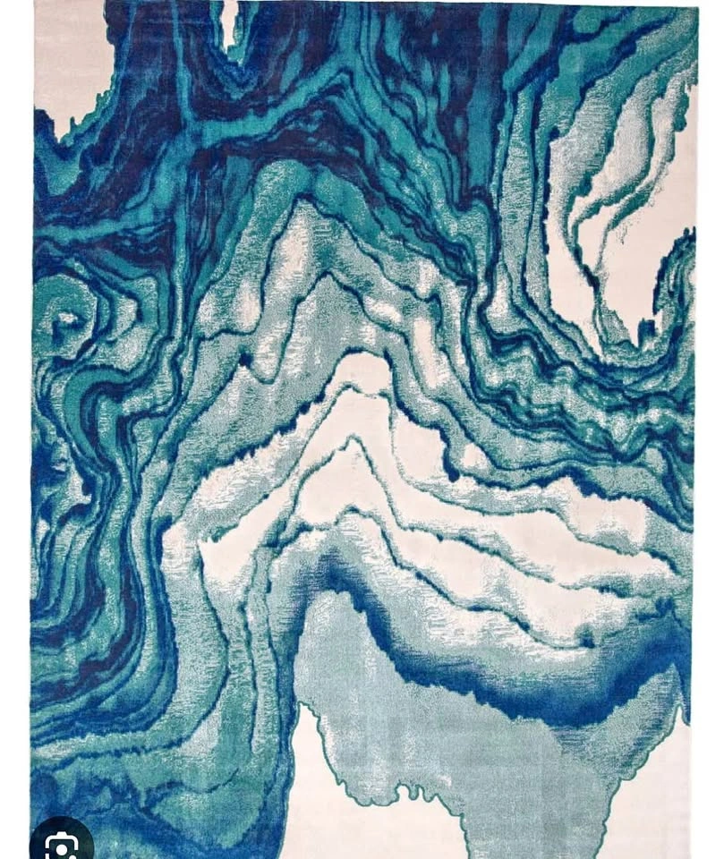 Omari Contemporary Watercolor Effect Rug, Atlantic Blue