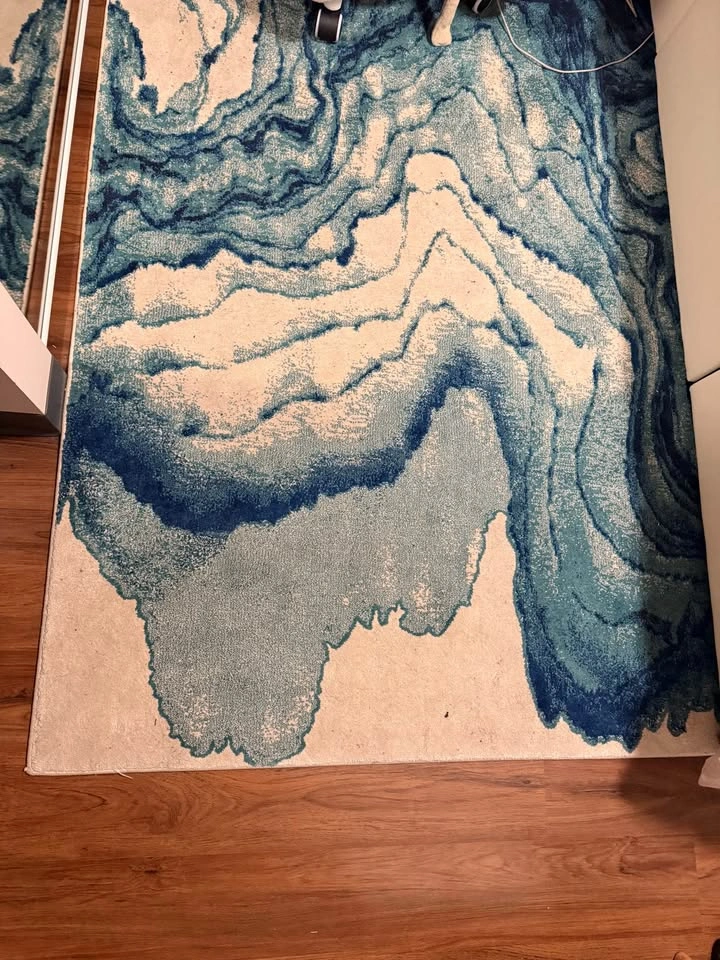 Omari Contemporary Watercolor Effect Rug, Atlantic Blue - photo 2